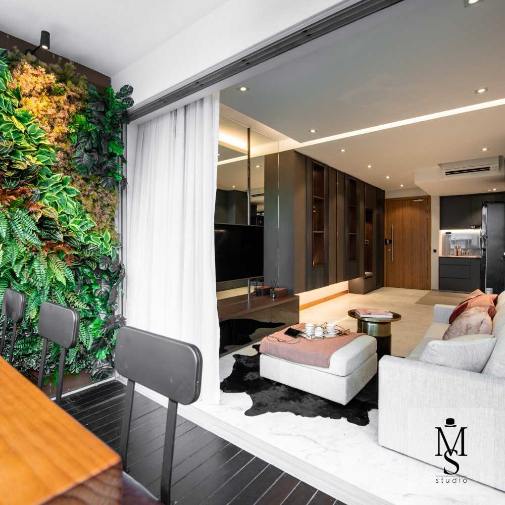 Modern Balcony with Window Grille and Curtain