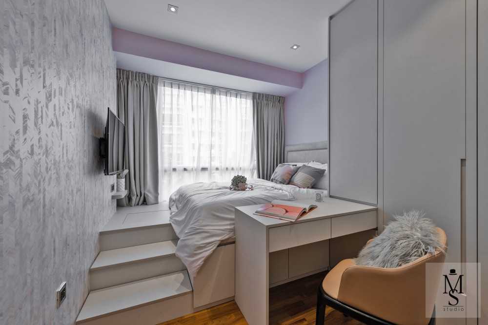 Modern Bedroom with Platform Bed and Bay Window