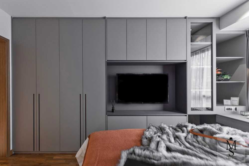 Modern Bedroom with Parquet Floor and Wardrobe