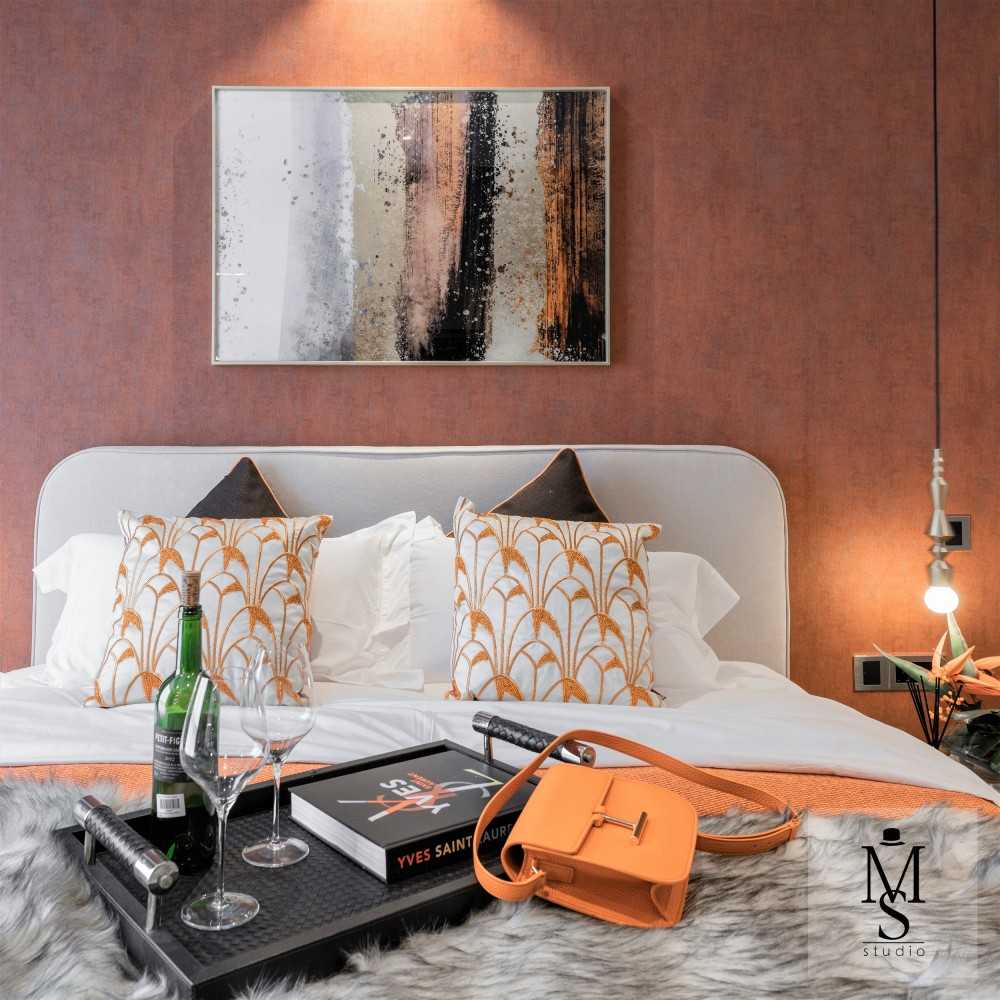 Modern Bedroom with Bedside Table and Bedroom Dresser