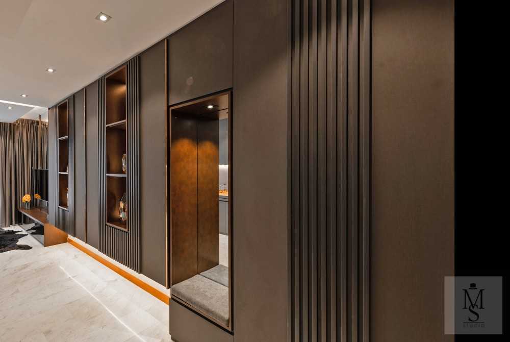 Modern Entryway with Mirror and Seating Bench