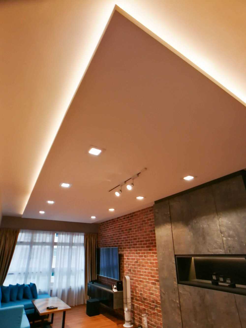 Transitional Living Room with Feature Wall and Cove Lighting