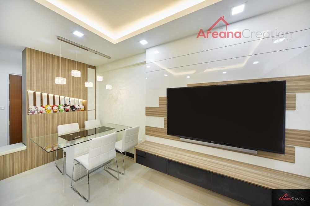 Contemporary Living Room with Homogeneous Tiles and TV Console