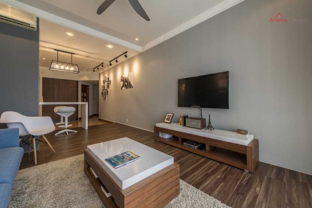 Contemporary Living Room with TV Console and Drop Light