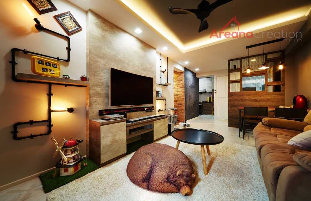 Industrial Living Room with Homogeneous Tiles and Sofa