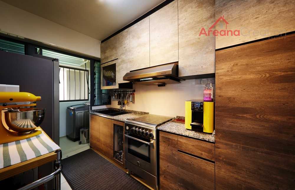 Industrial Kitchen with Wood Flooring and Kitchen Window