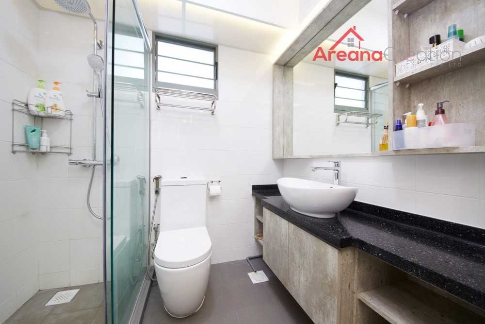 Contemporary Bathroom with Homogeneous Tiles and Wood Flooring