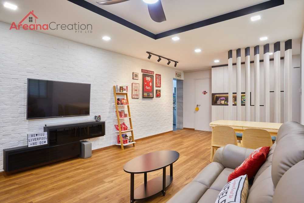 Scandinavian Living Room with TV Console and Feature Wall