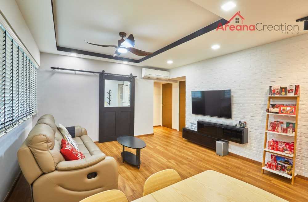 Scandinavian Living Room with TV Console and Feature Wall