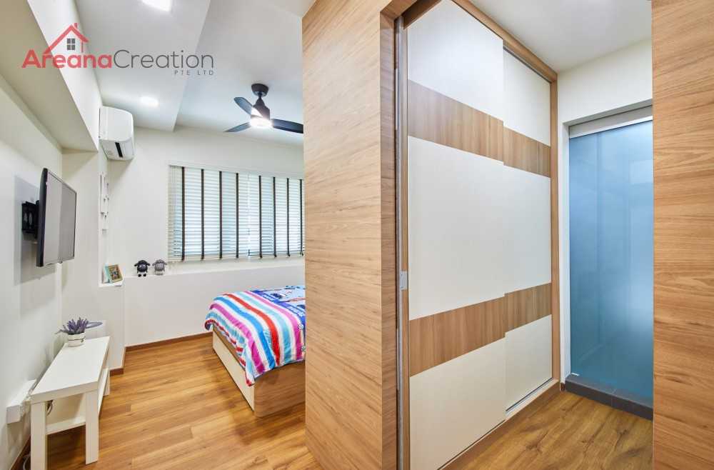 Scandinavian Bedroom with Wood Flooring and Wardrobe