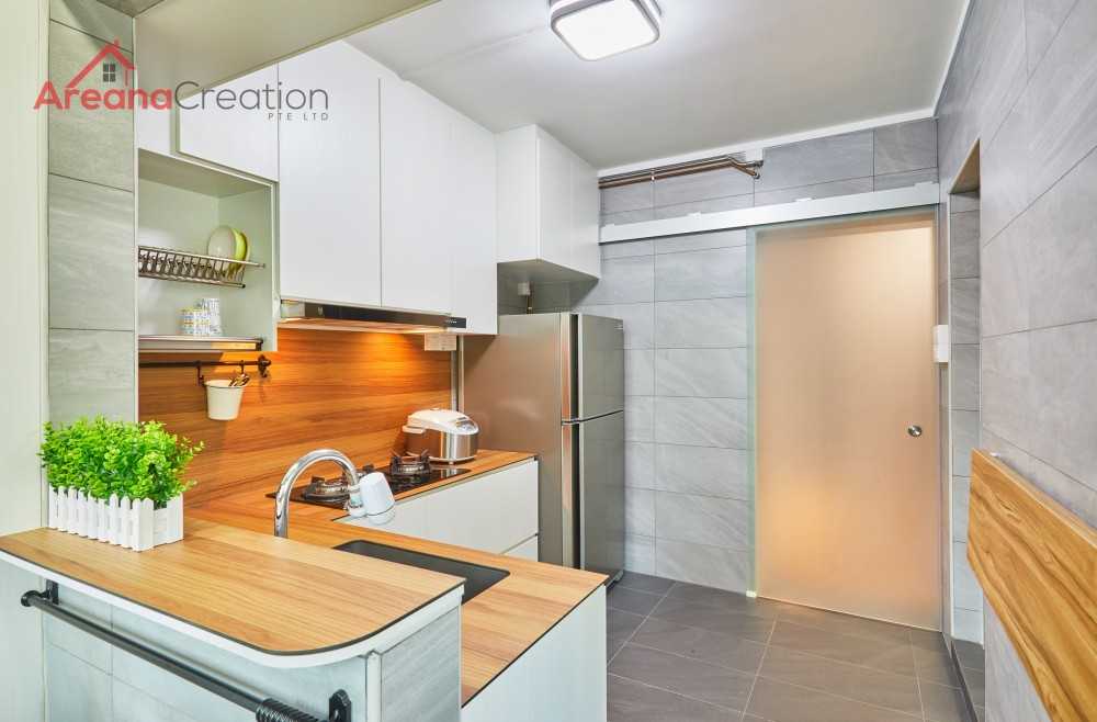 Scandinavian Kitchen with Homogeneous Tiles and Kitchen Window