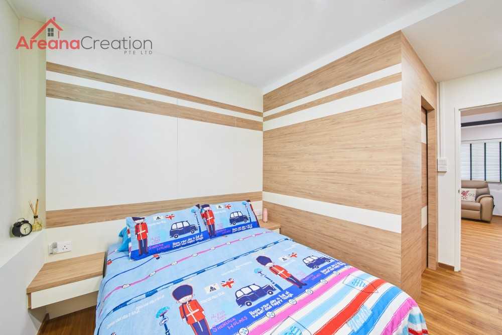 Scandinavian Bedroom with Platform Bed and Vinyl Flooring
