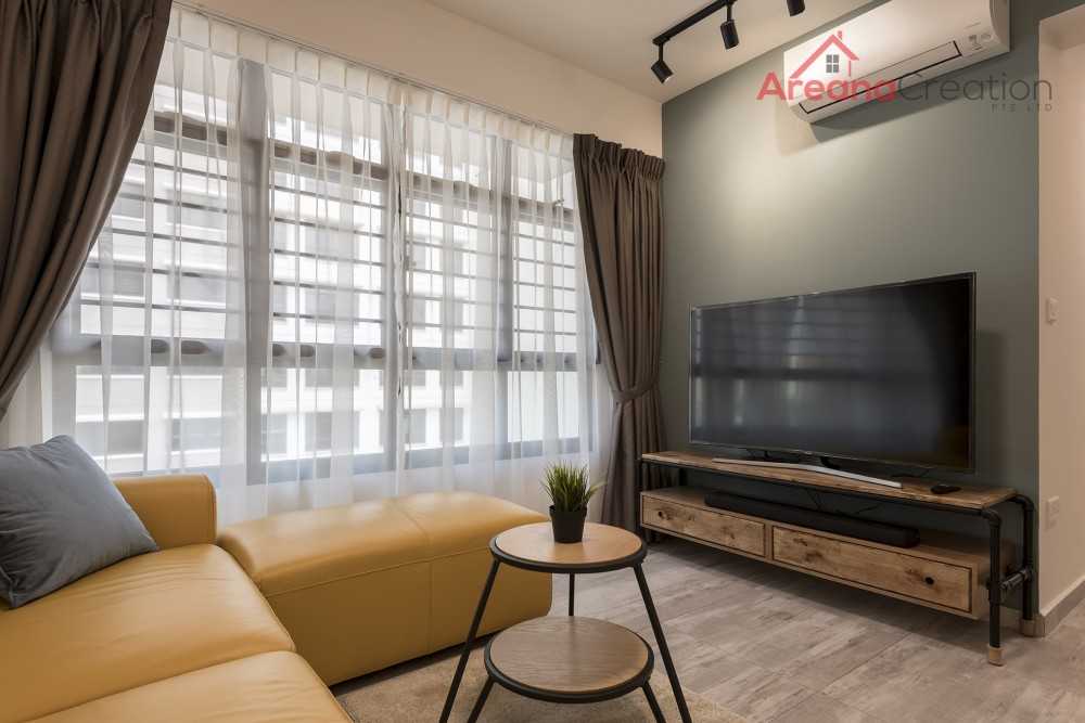 Industrial Living Room with TV Console and Feature Wall