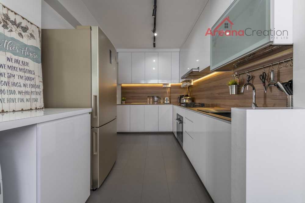 Contemporary Kitchen with Wood Flooring and Kitchen Window