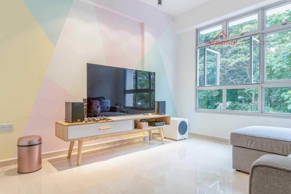 Scandinavian Living Room with Vinyl Flooring and TV Console