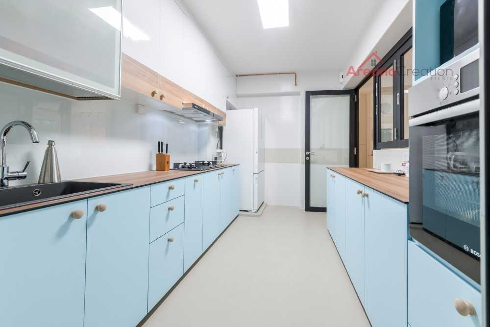 Scandinavian Kitchen with Wood Flooring and Kitchen Window