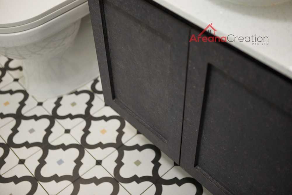 Scandinavian Bathroom with Countertop and Homogeneous Tiles