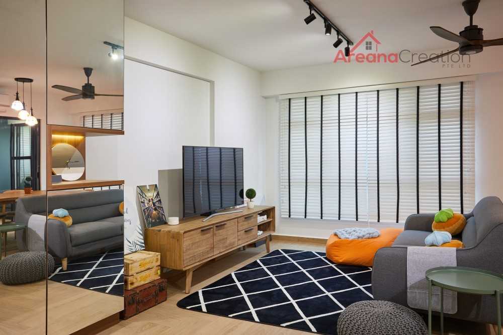 Scandinavian Living Room with Vinyl Flooring and TV Console