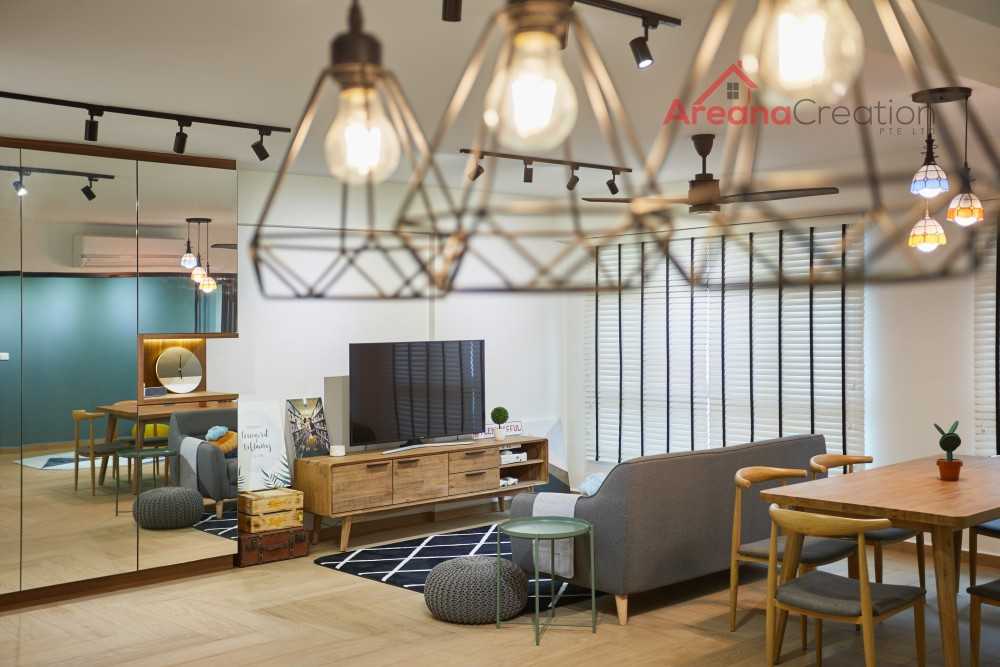 Scandinavian Living Room with Wood Flooring and TV Console