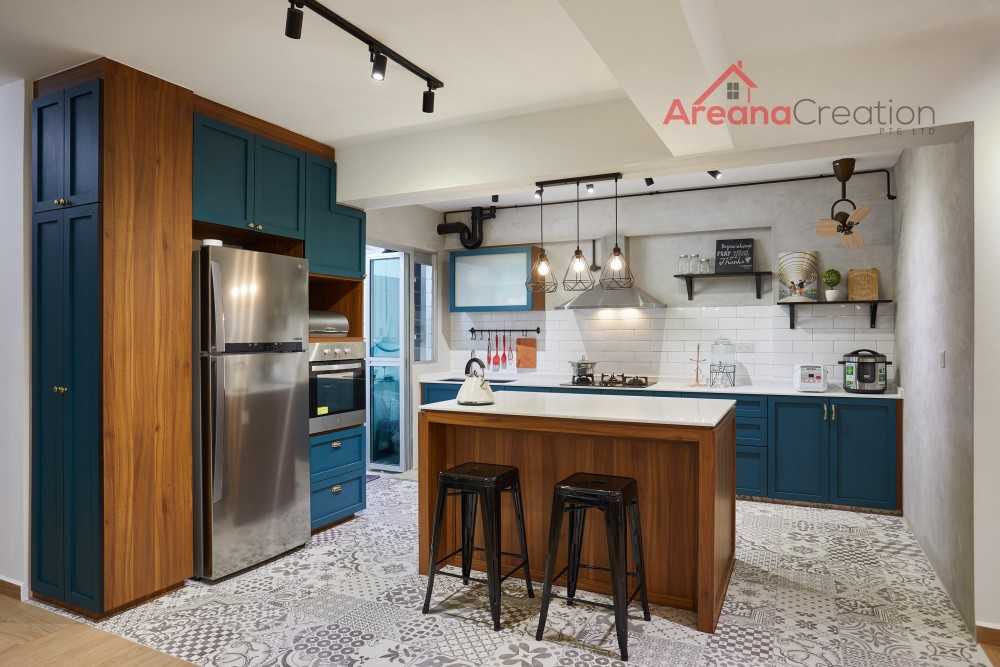 Scandinavian Kitchen with Wood Flooring and Kitchen Window