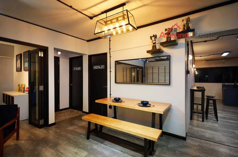 Industrial Dining Room with Cove Lighting and Downlights