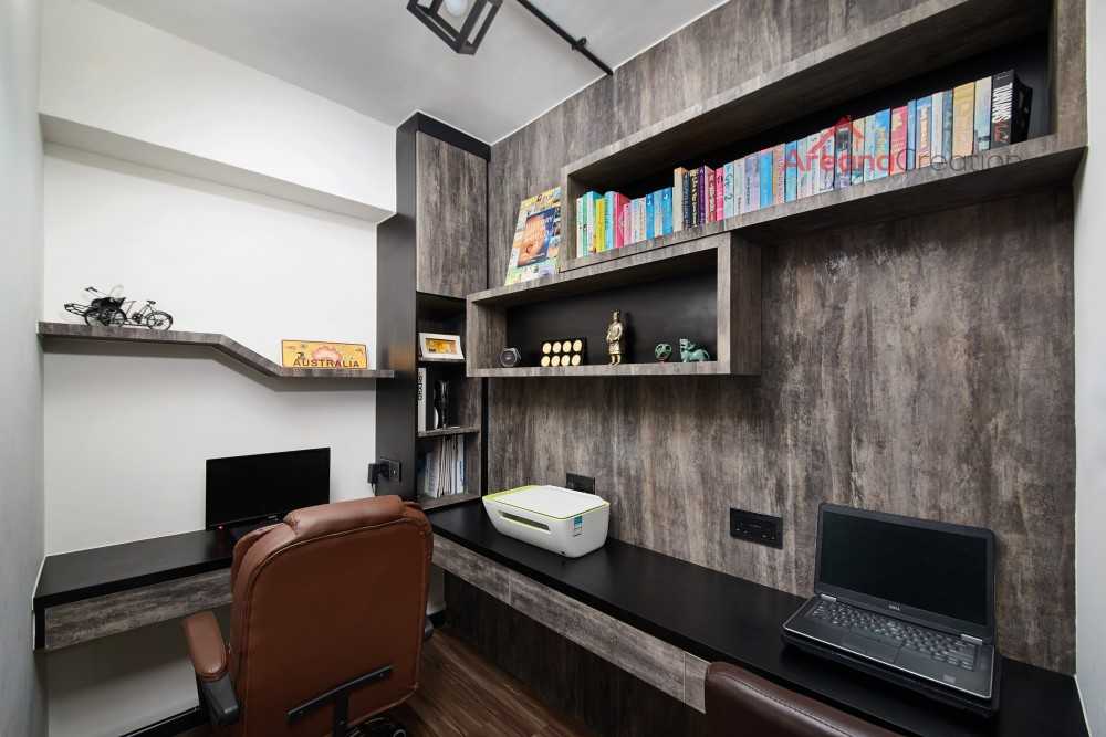 Industrial Home Office with Wallpaper and Desk