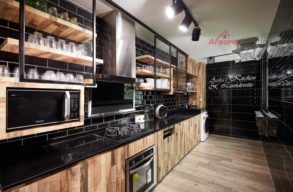 Industrial Kitchen with Vinyl Flooring and Wood Flooring