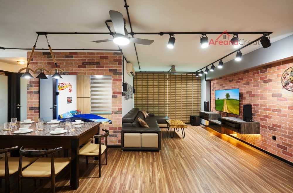 Industrial Living Room with TV Console and Sofa