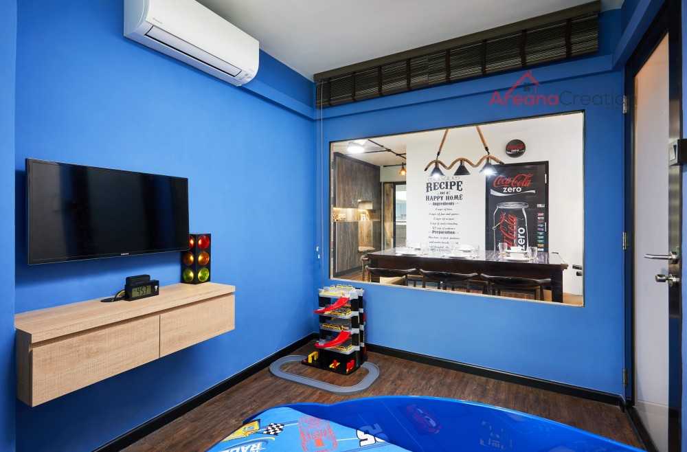 Industrial Home Theatre with TV Console and Sofa