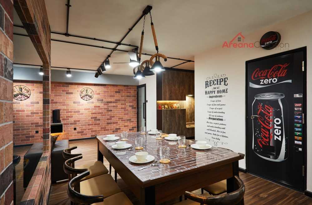 Industrial Dining Room with Cove Lighting and Drop Ceiling