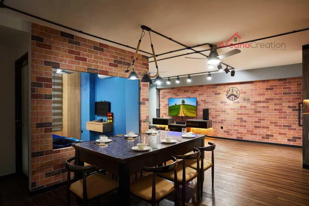 Industrial Dining Room with Cove Lighting and Drop Ceiling