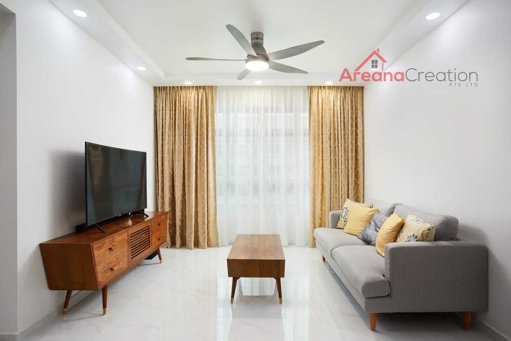 Modern Living Room with Vinyl Flooring and Herringbone Tiling