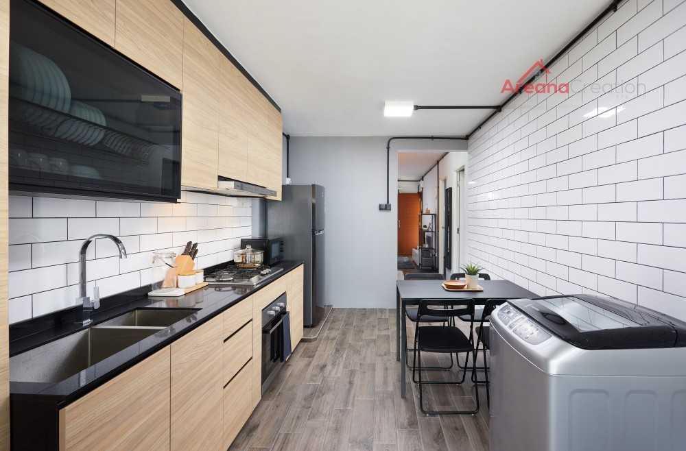 Contemporary Kitchen with Wood Flooring and Kitchen Window