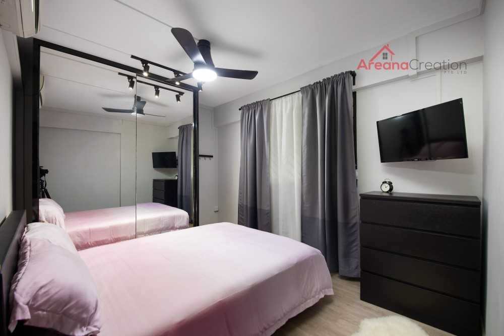 Contemporary Bedroom with Wood Flooring and Cove Lighting