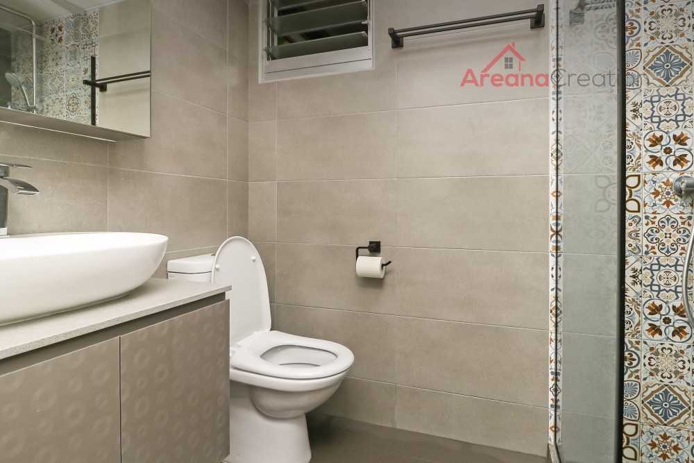 Scandinavian Bathroom with Homogeneous Tiles and Mirror
