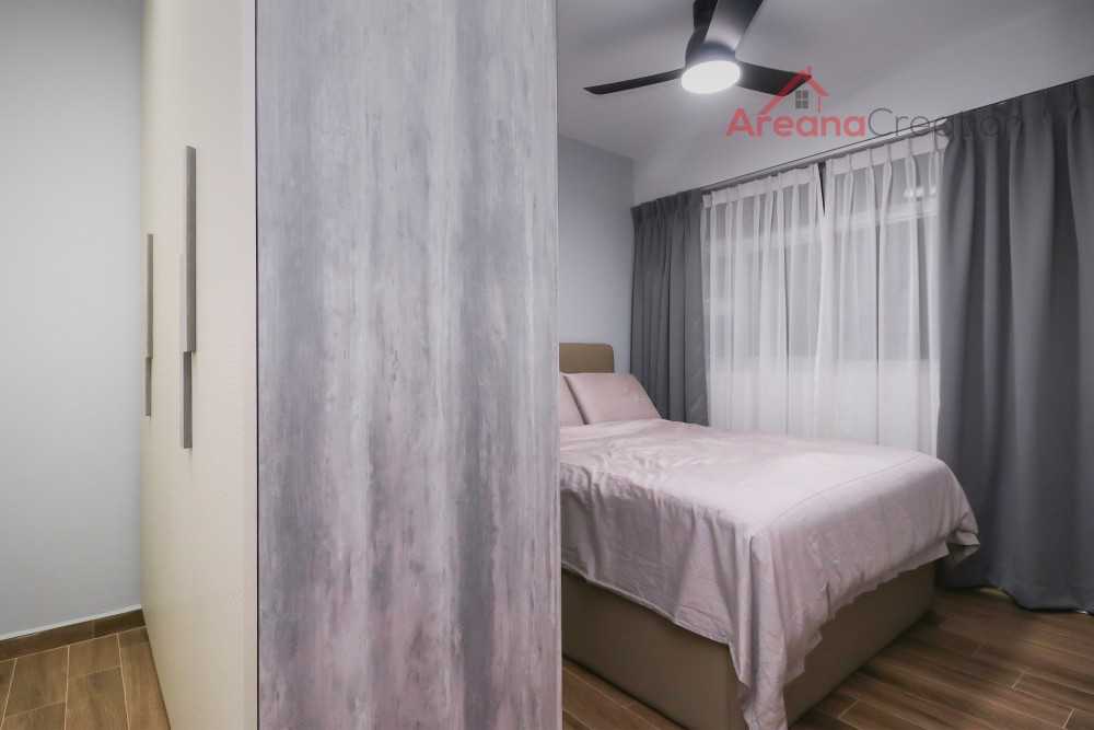 Scandinavian Bedroom with Vinyl Flooring and Drop Ceiling