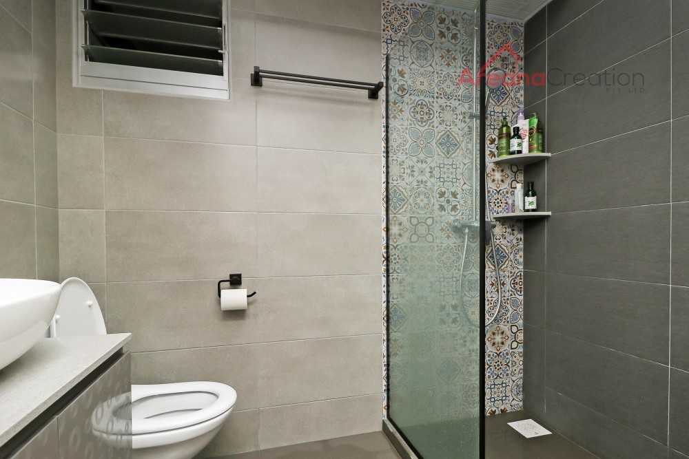 Scandinavian Bathroom with Homogeneous Tiles and Mirror