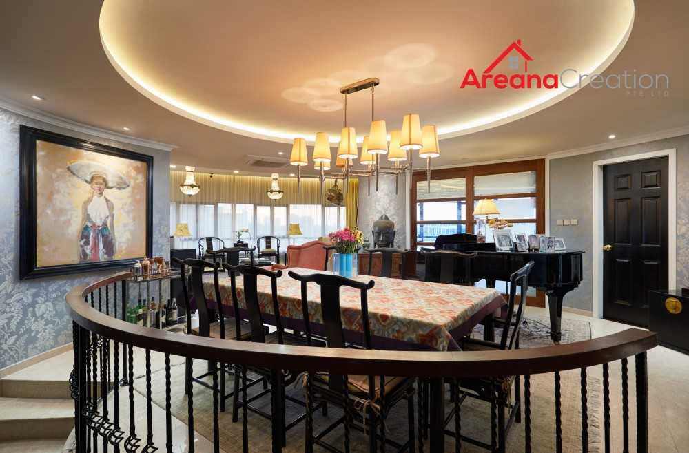 Vintage Dining Room with Drop Light and Cove Lighting