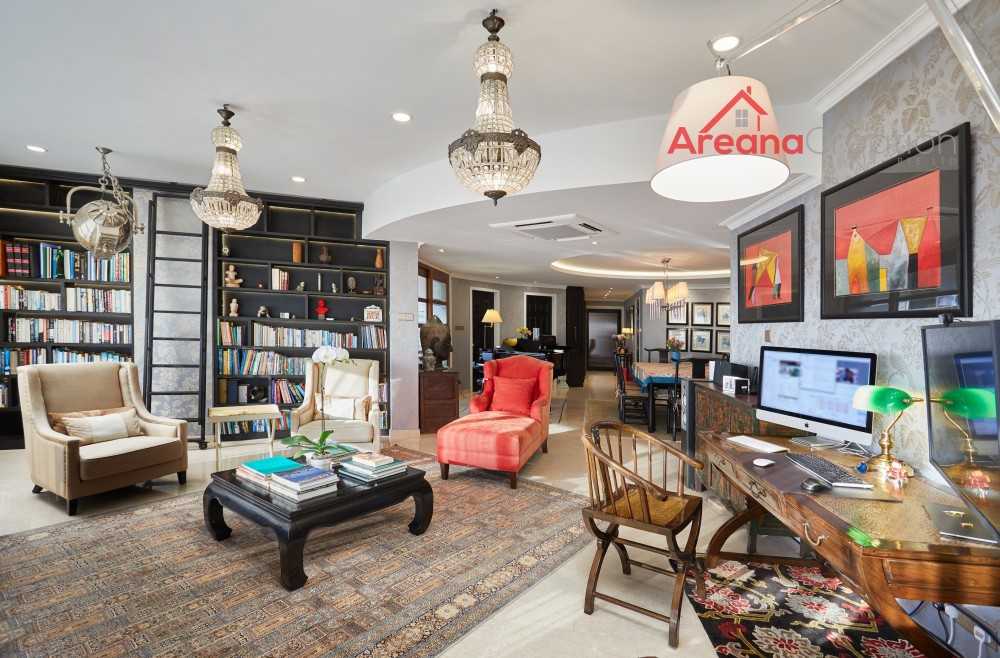 Vintage Living Room with Wood Flooring and Cove Lighting