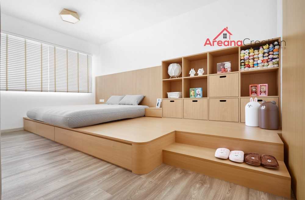 Contemporary Bedroom with Wood Flooring and Cove Lighting
