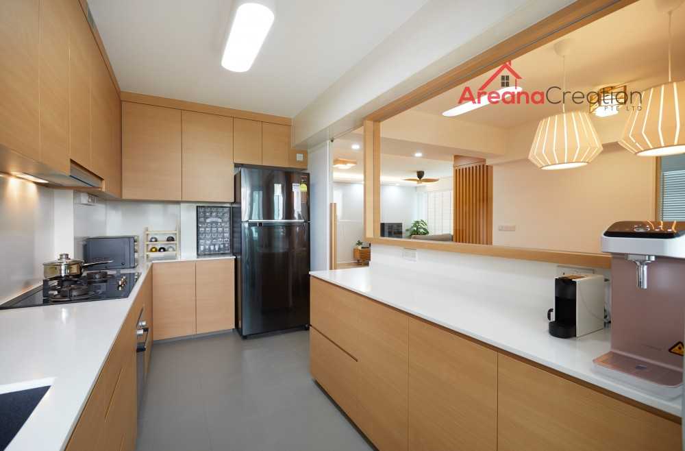 Contemporary Kitchen with Wood Flooring and Kitchen Window