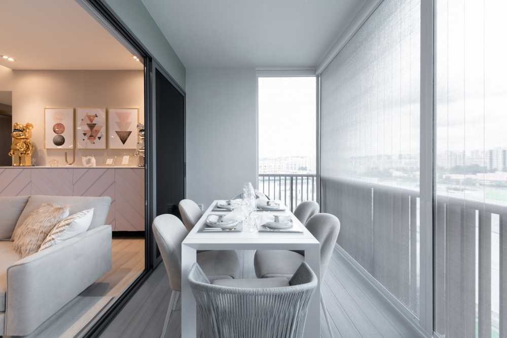 Scandinavian Balcony with Window Shutters and Window Grille