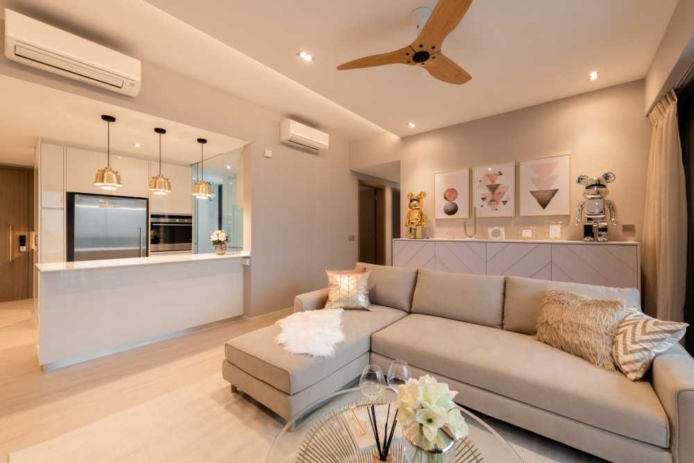Scandinavian Living Room with Vinyl Flooring and Sofa