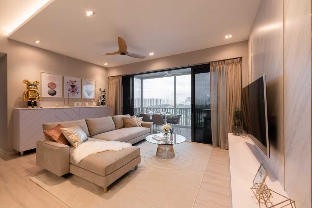 Scandinavian Living Room with Vinyl Flooring and TV Console