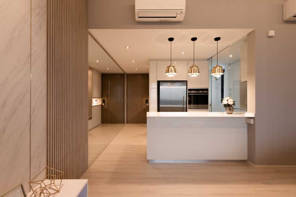 Scandinavian Kitchen with Countertop and Vinyl Flooring