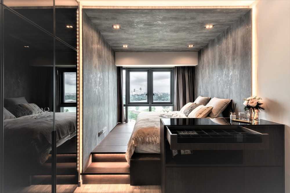Scandinavian Bedroom with Platform Bed and Vinyl Flooring