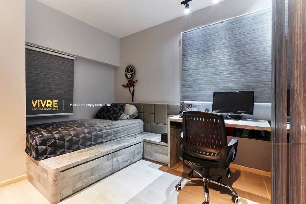 Modern Bedroom with Bookshelf and Platform Bed