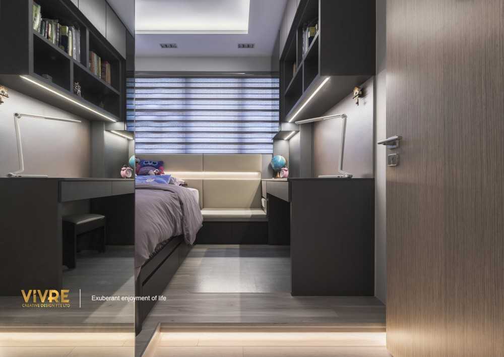 Asian Bedroom with Bookshelf and Platform Bed