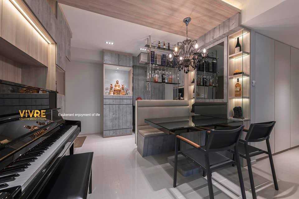 Asian Dining Room with Cove Lighting and Ceiling Light