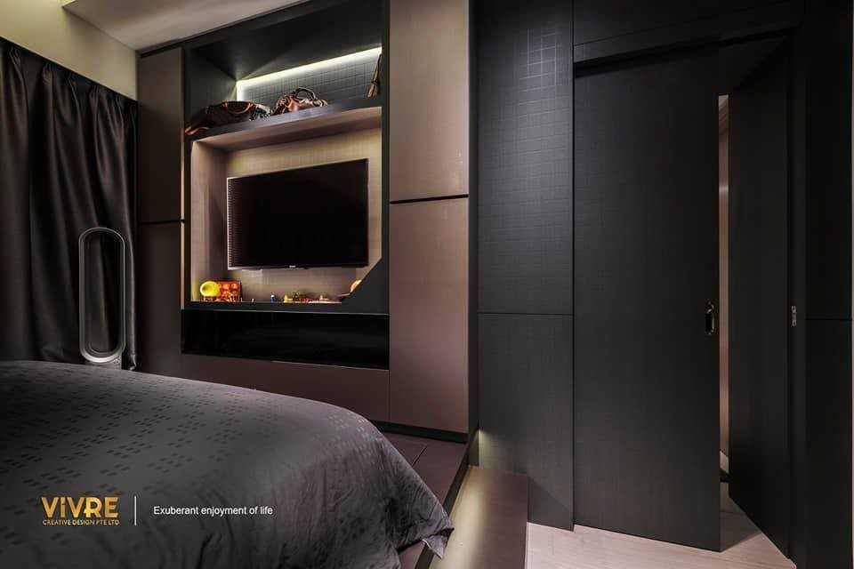 Asian Bedroom with Bookshelf and Platform Bed